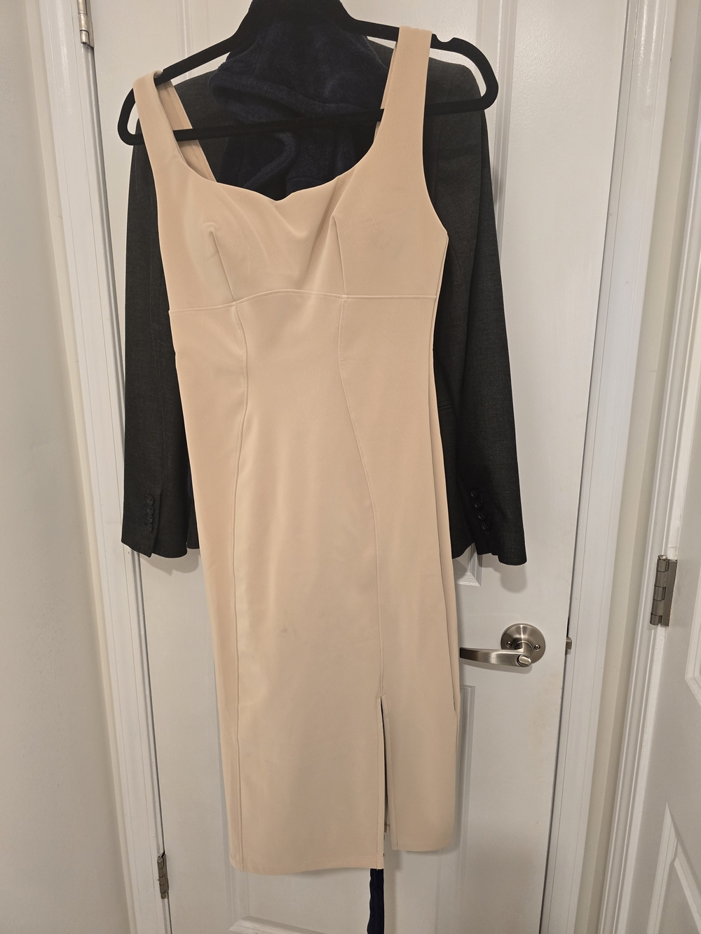 Popilush Sleeveless Beige Sheath Dress - Elegant Neutral Midi